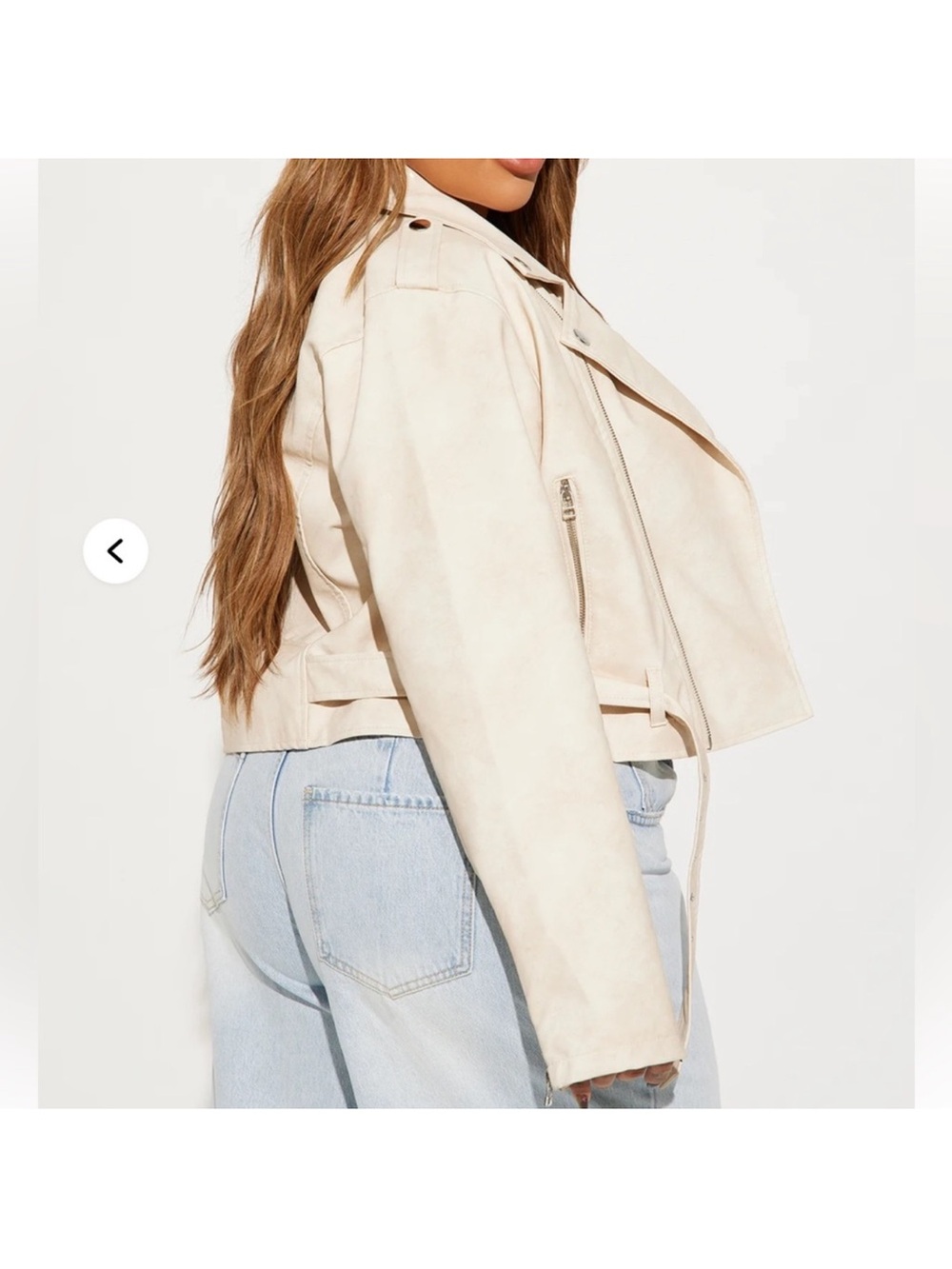 Fashion Nova Cream Cropped Moto Jacket with Belt - Picture 4 of 8